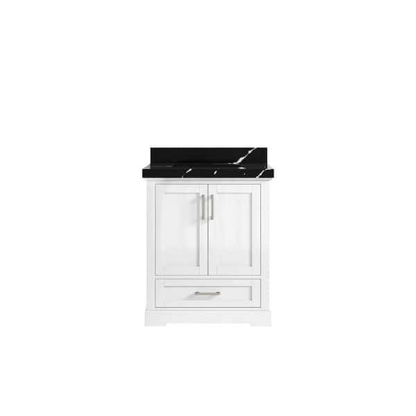 Willow Collections Boston 30 in. W x 22 in. D x 36 in. H Single Sink Bath Vanity Center in White with 2 in. Calacatta Black Top