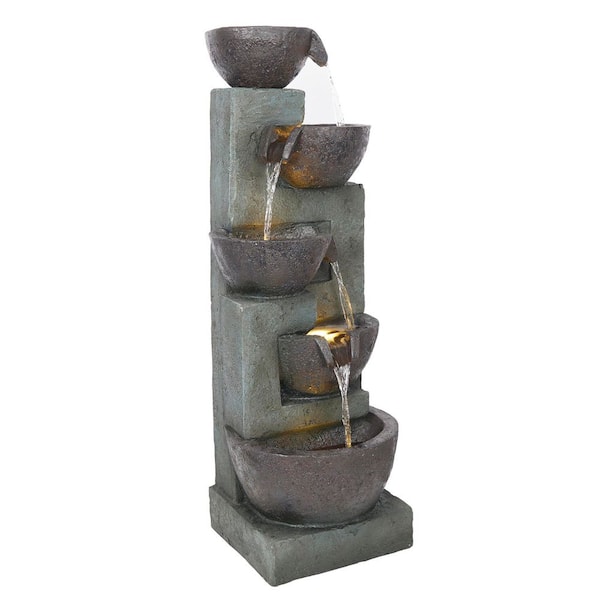 Alpine Corporation 39 in. Tall 5-Tiered Bowls Cascading Waterfall