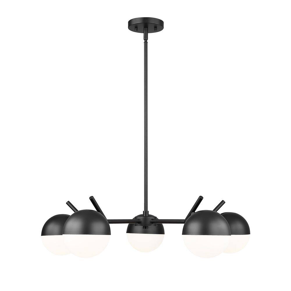 Realm Sphere 5 Light Matte Black Chandelier with Matte Opal Glass Shades fo