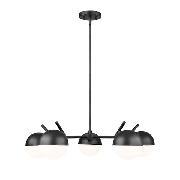 Unbranded Realm Sphere 5 Light Matte Black Chandelier with Matte Opal Glass Shades for Indoor Use with No Bulbs Included