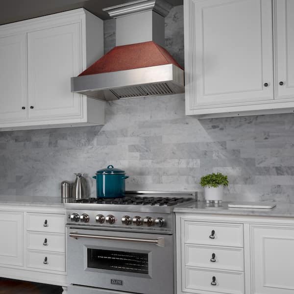 30 in. Ducted Satin Stainless Steel Wall Mount Range Hood with Hand-Hammered Copper Shell