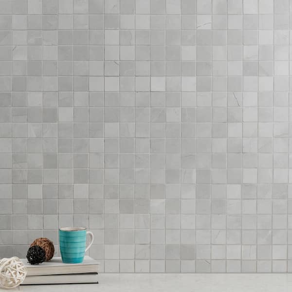 Madison Celeste 2 in. Square 12 in. x 12 in. x 0.39 in. Matte Porcelain Mesh-Mounted Mosaic Tile (8 sq. ft./Case)