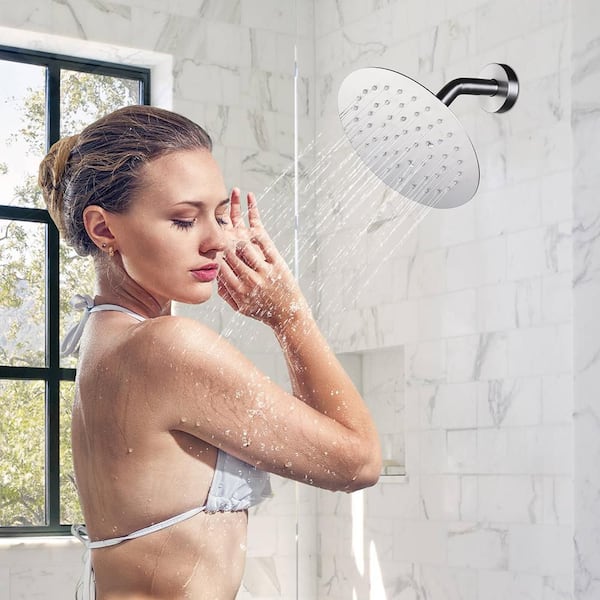 1-Spray Patterns with 1.8 GPM 8 in. Wall Mount Rain Fixed Shower Head in Brushed Nickel