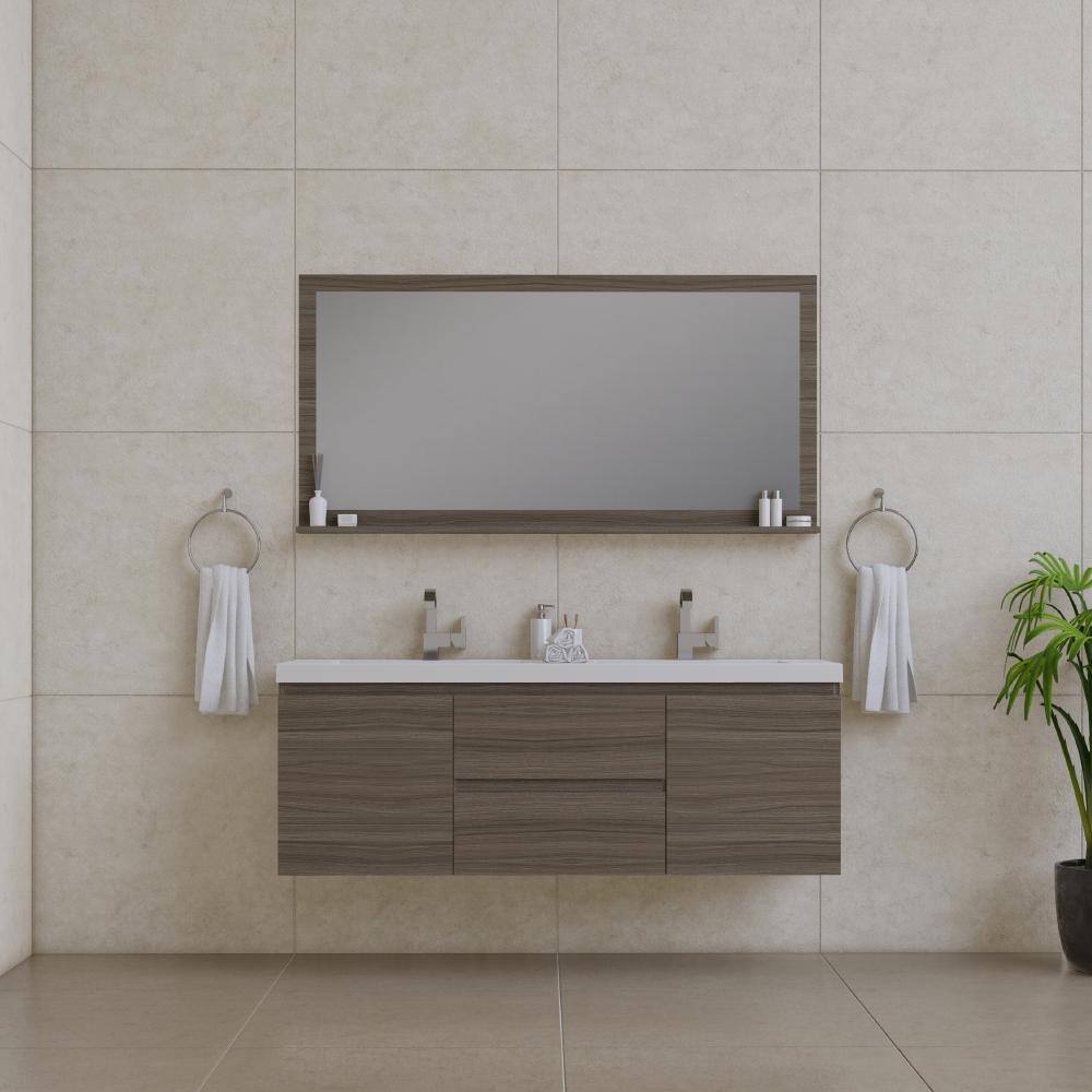 Gray MDF Double Sink Wall-Mounted Bathroom Vanity