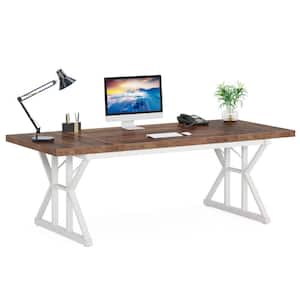 Cassey 70.86 in. Retangular Rustic Brown and White Wood and Metal Conference Table Meeting Room Table Computer Desk