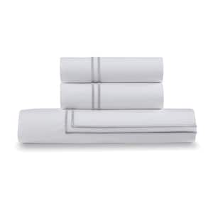 King/California King Satin Stitched 100% Cotton Percale Duvet Cover Set In Silver