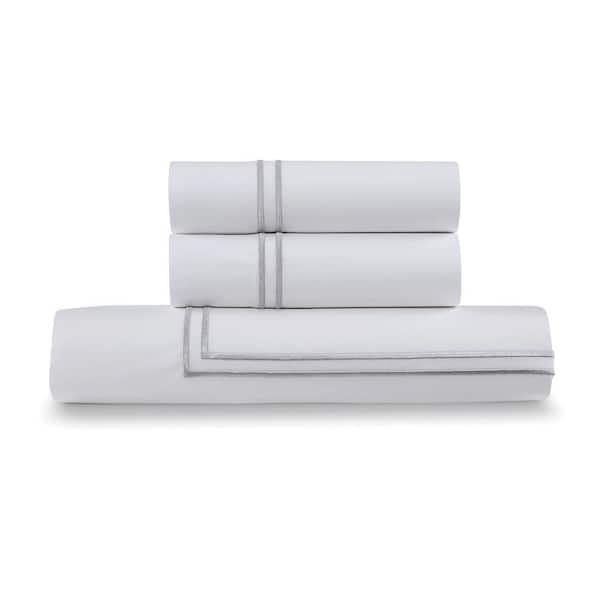 ELLA JAYNE King/California King Satin Stitched 100% Cotton Percale Duvet Cover Set In Silver