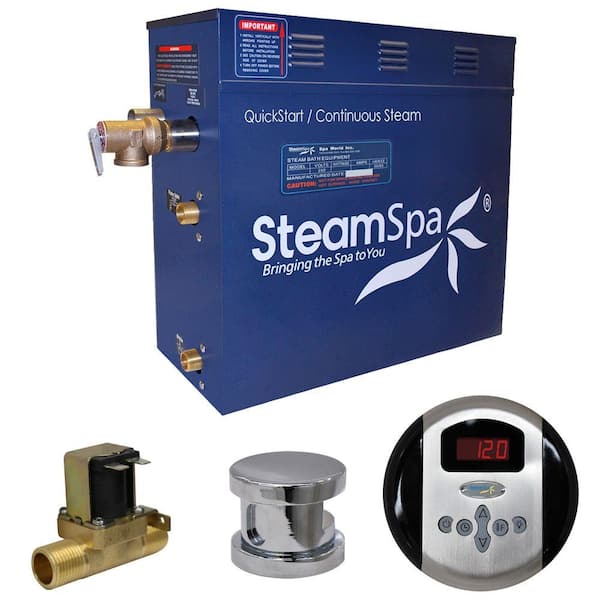 SteamSpa Oasis 6kW QuickStart Steam Bath Generator Package with Built-In Auto Drain in Polished Chrome