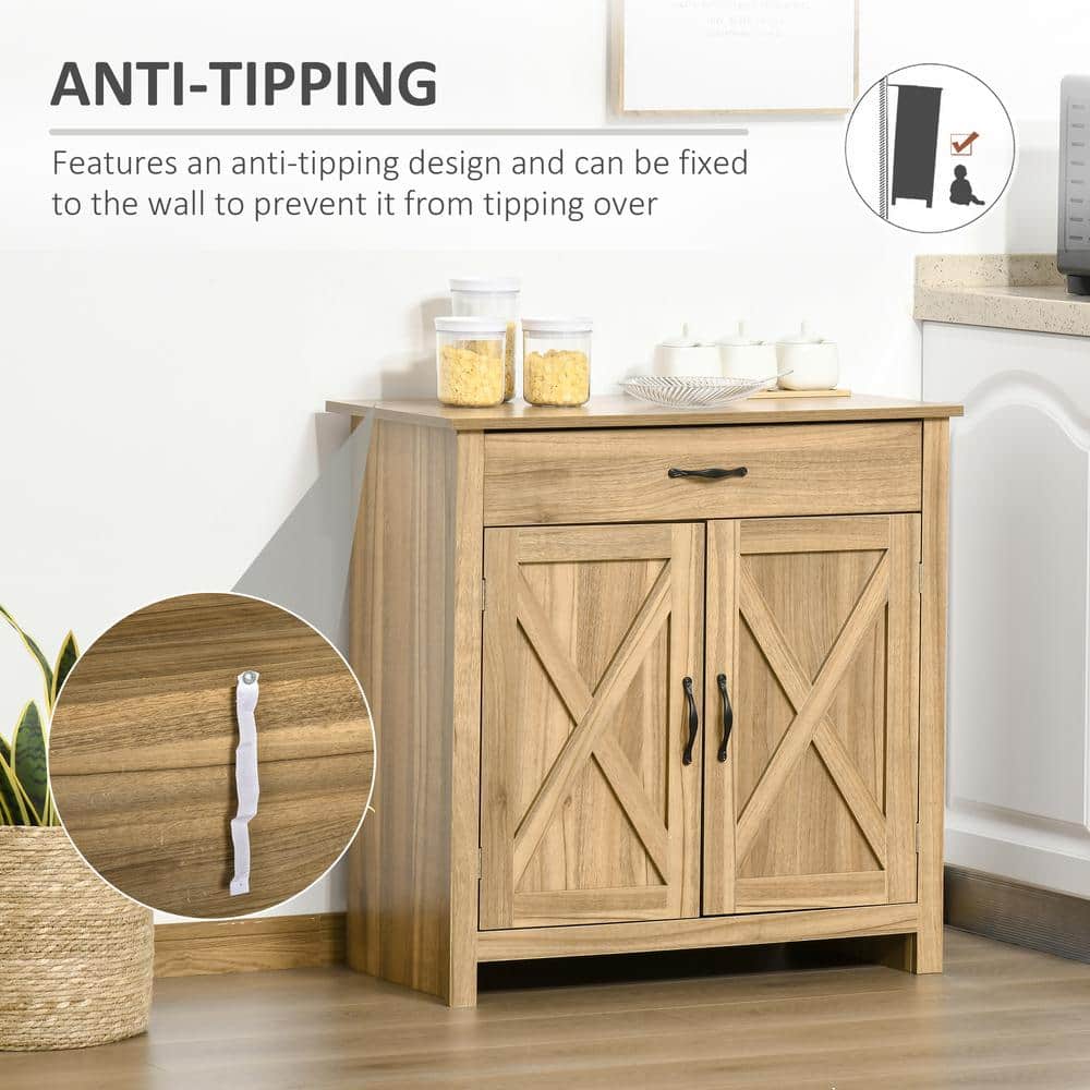 Natural Wood Farmhouse Barn Door Style Sideboard Cabinet