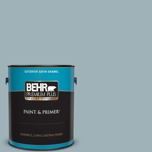 BEHR PREMIUM PLUS 1 gal. #540E-3 Blue Fox Satin Enamel Exterior Paint & Primer