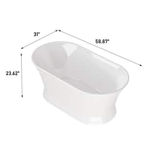 59 in. Oval Pure Virgin Acrylic Flatbottom Freestanding Soaking Bathtub in White with Drain and Overflow Included