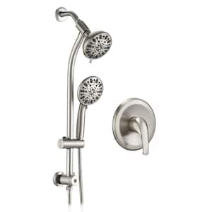 7-Spray Patterns with 1.8 GPM 5 in. Wall Mount Round Rain Dual Shower Heads in Brushed Nickel