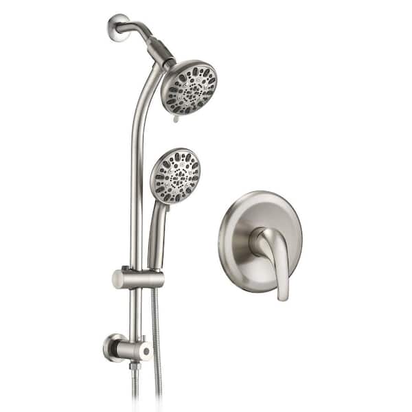 YASINU 7-Spray Patterns with 1.8 GPM 5 in. Wall Mount Round Rain Dual Shower Heads in Brushed Nickel