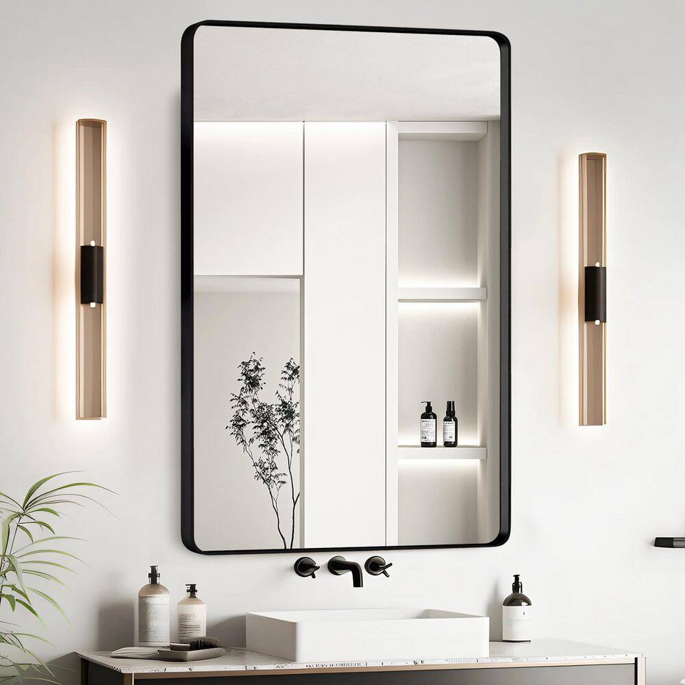 24 in. W x 36 in. H Rectangle Framed Wall Bathroom Vanity Mirror in Black price history on PriceWatchPro
