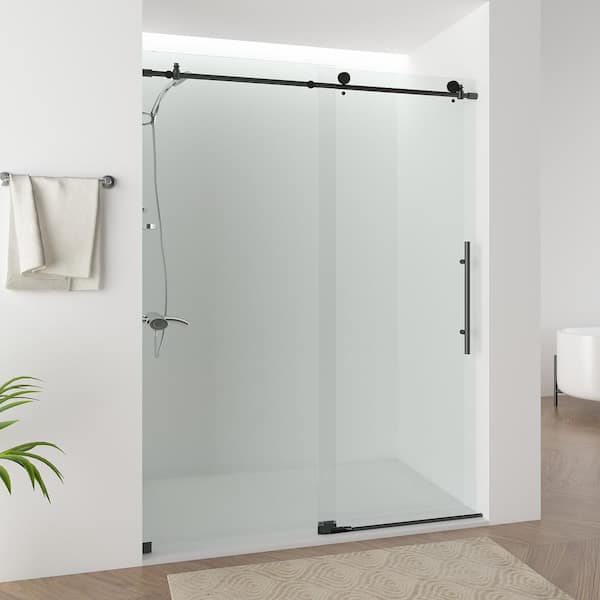 Vanity Art 76 in. H x 60 in. W Frameless Sliding Tub Door in Matte Black with Clear Tempered Glass