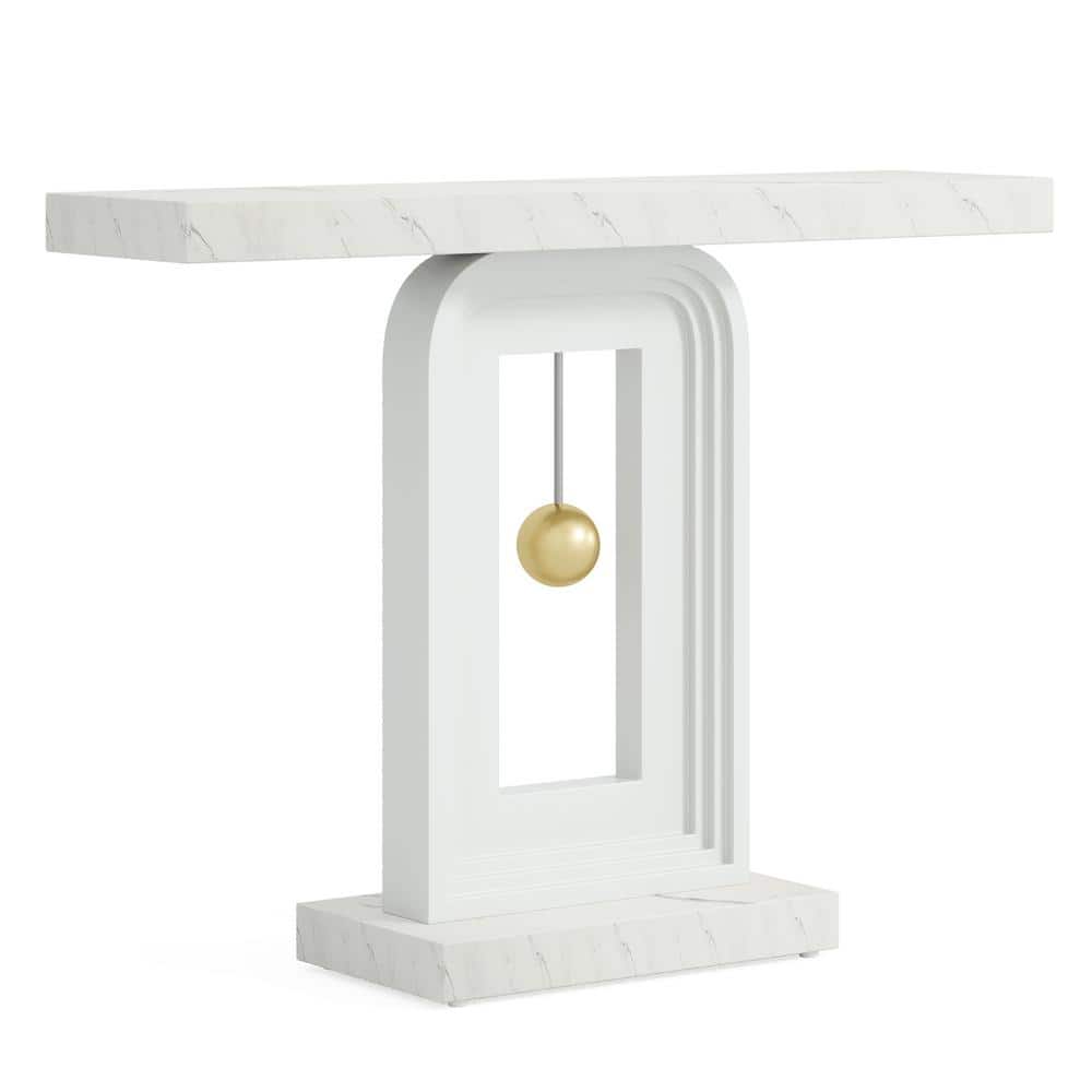 BYBLIGHT Turrella 39 in. White Rectangle Faux Marble Console Table ...