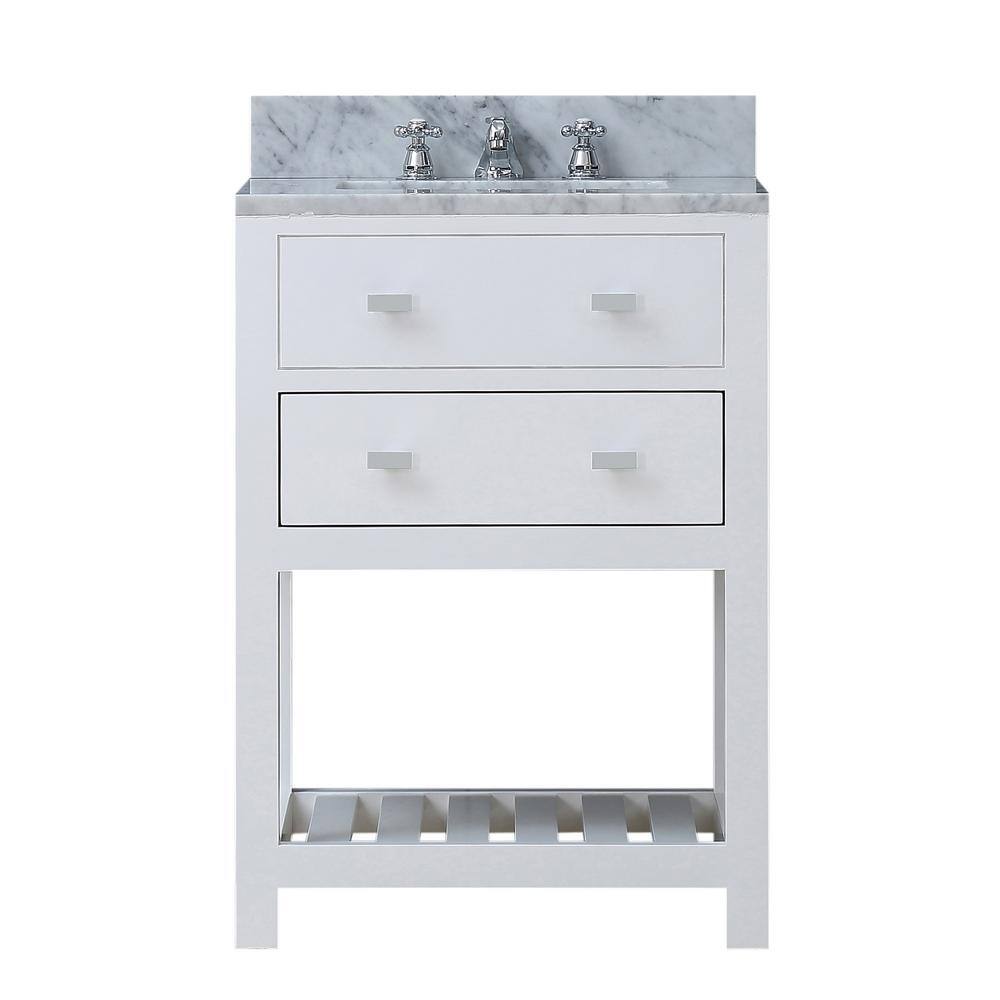 24" Pure White Solid Hardwood Bathroom Vanity with Marble Top