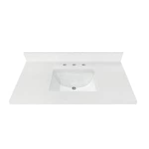 43 in. W x 22 in D Quartz White Rectangular Single Sink Vanity Top in Snow White