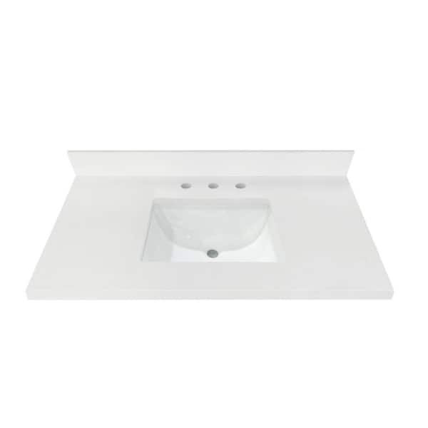Home Decorators Collection 43 in. W x 22 in D Quartz White Rectangular Single Sink Vanity Top in Snow White