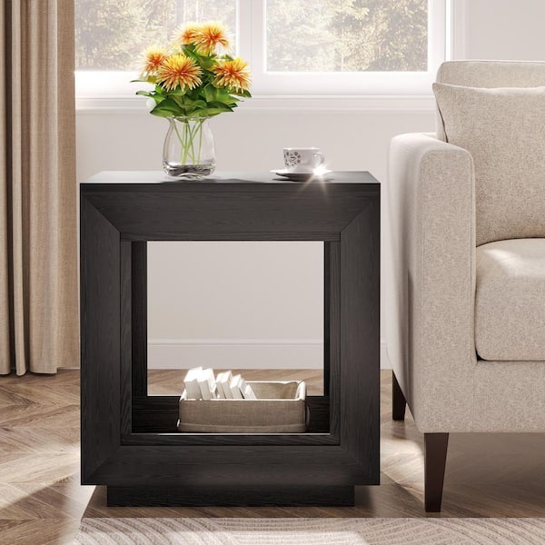Kerlin 23.62 in. Black Rectangle Wood Side Table 2-Tier End Table with Metal Frame for Living Room, Bedroom