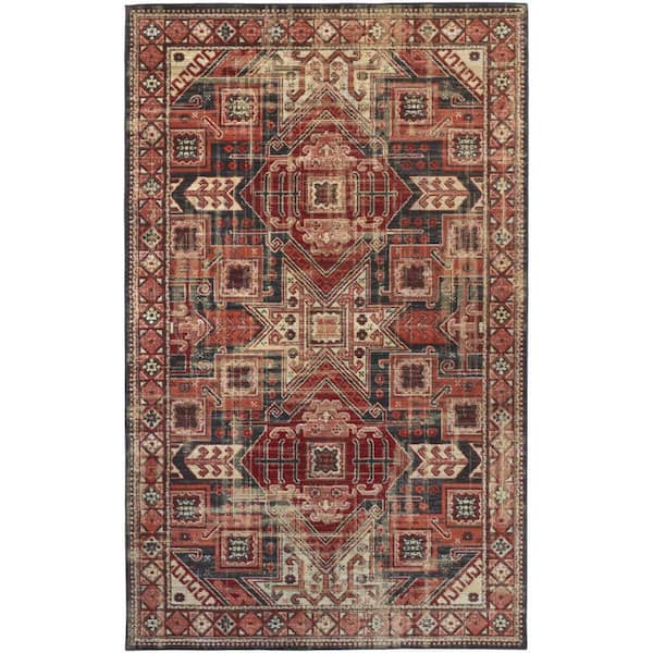 Ivory Green and Blue 13 ft. x 15 ft. Geometric Indoor/Outdoor Area Rug