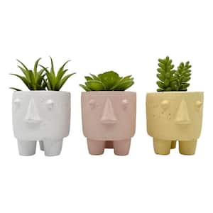 3.25 in. H Modern Clay Decorative Human Face Planter Multi-Color Planters (Set of 3)