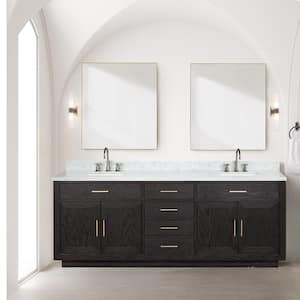 Condor 84 in W x 22 in D Black Oak Double Bath Vanity, Carrara Marble Top, and 36 in Mirrors