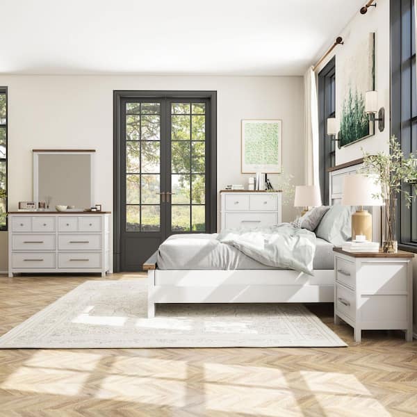 Furniture of America Beiring 6-Piece White Wood Twin Bedroom Set with ...