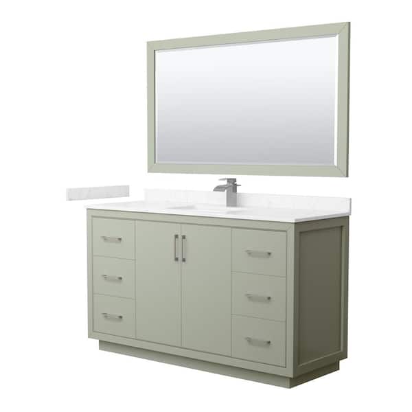 Wyndham Collection Icon 60 in. W x 22 in. D x 35 in. H Single Bath Vanity in Light Green with Carrara Cultured Marble Top and 58 in. Mirror