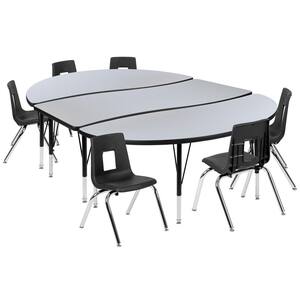 86 in. Oval Wave Collaborative Laminate Activity Table Set with 14 in. Student Stack Chairs, Grey/Black