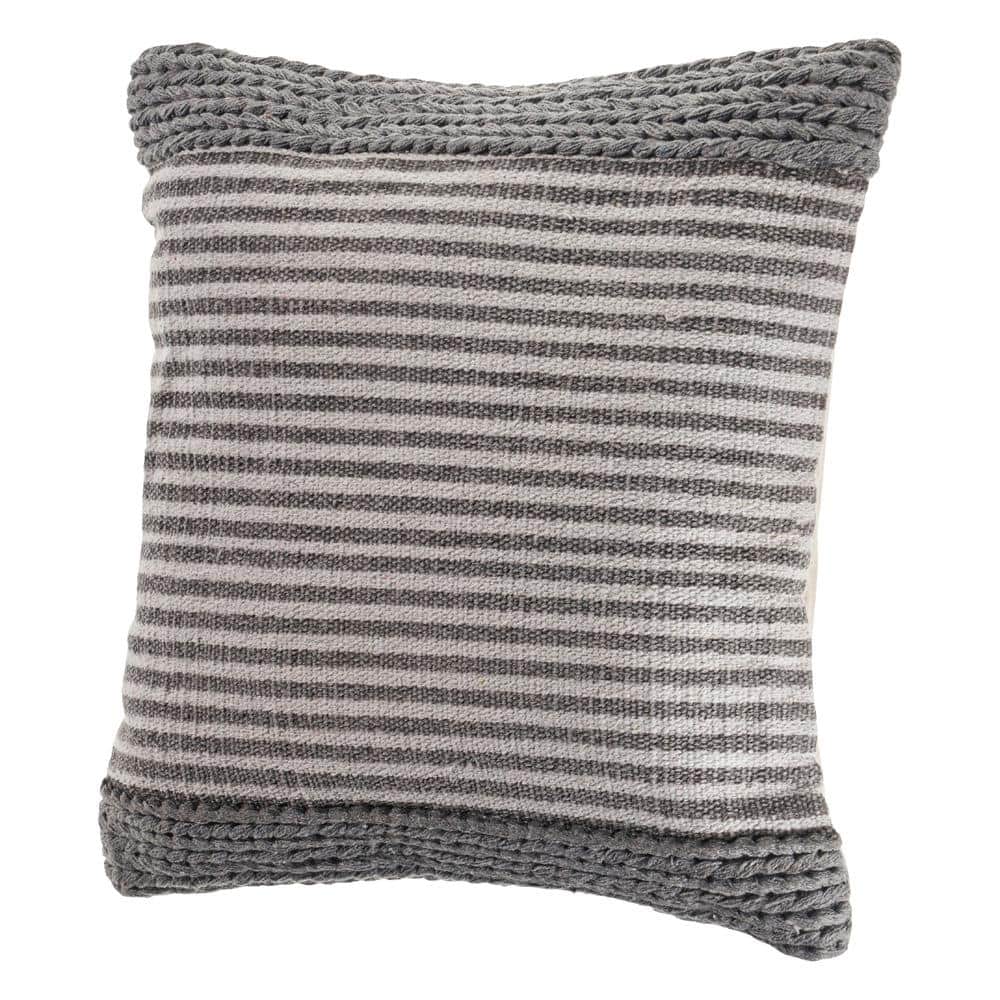 Gray and Ivory Striped Textured Cotton Throw Pillow Set