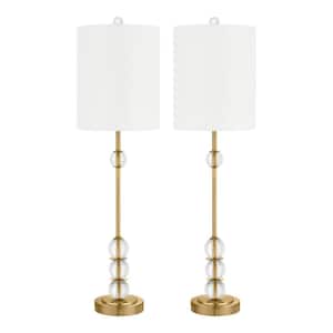 Westbury 32 in. Plated Gold and Clear Acrylic Table Lamp with White Fabric Shade (set of 2)