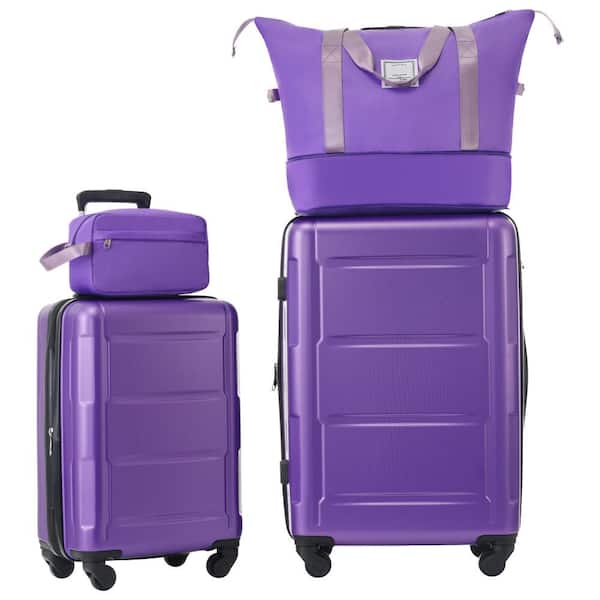 Merax 4-Piece Purple Expandable ABS Hardshell Spinner 20 in. 28 in. Luggage Set with Travel Duffel Bag, Toiletry Bag
