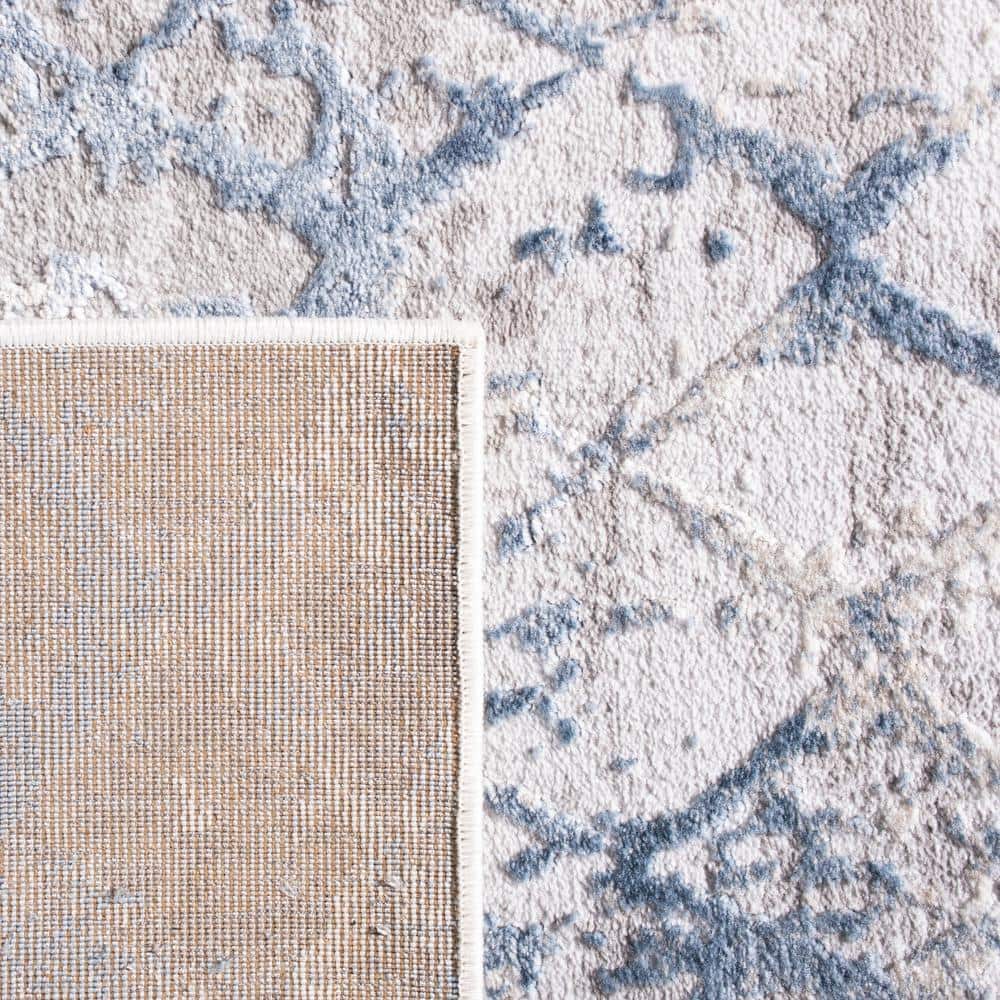 Light Grey and Blue Trellis Stain-Resistant Synthetic Rug