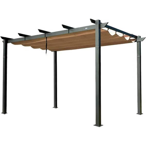 10 ft. x 13 ft. Outdoor Retractable Pergola with Heavy Duty Grape Trellis Sunshade Cover in Dark Gray