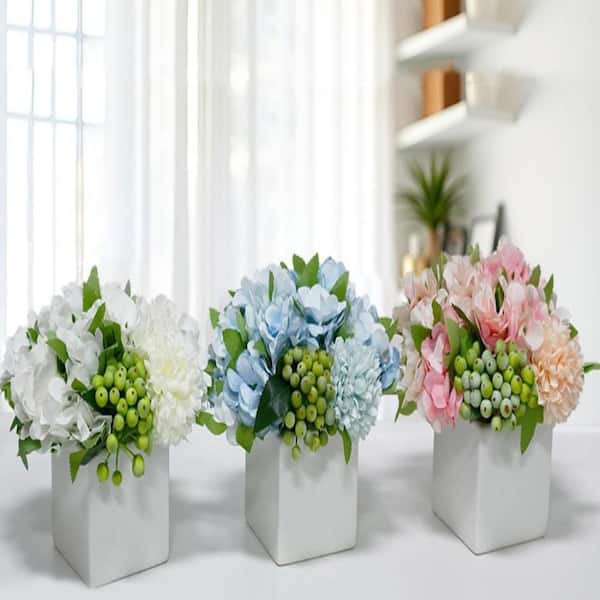 Cubilan Blue Artificial Hydrangea in Ceramic Vase WJ316S5Z - The