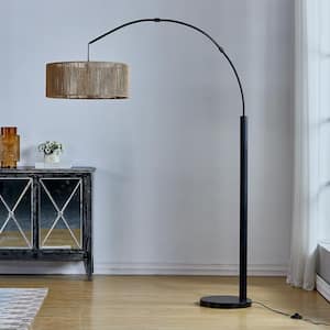 Chicago 79.8 in. Black Arc Floor Lamp With Woven Shade