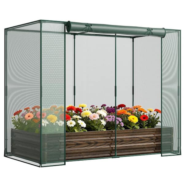 Crop Cage with Raised Garden Bed 7 x 4 x 5 ft. Plant Protection Tent Garden Cage with Window and Mesh Cover, Wood Grain