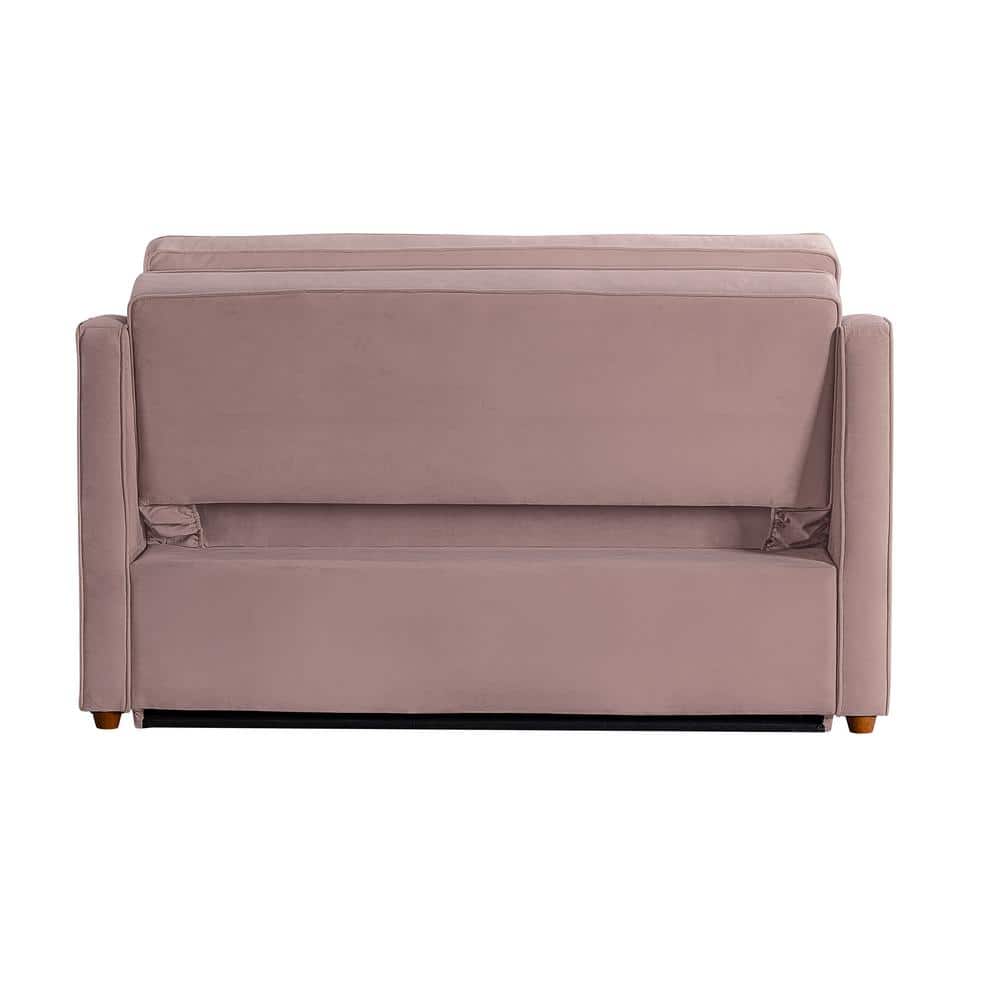 Mauve Velvet Full Sleeper Loveseat with Wood Legs