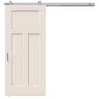 36 in. x 84 in. Craftsman Primed Smooth Molded Composite MDF Barn Door with Modern Hardware Kit
