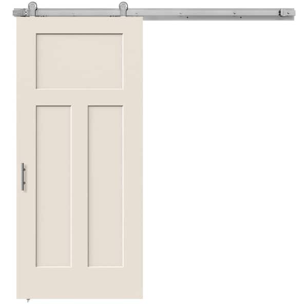 JELD-WEN 36 in. x 84 in. Craftsman Primed Smooth Molded Composite MDF Barn Door with Modern Hardware Kit