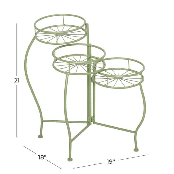 21 in. Green Metal Starburst Indoor Outdoor 3 Tier Plantstand