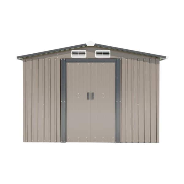 Clihome 8 ft. W x 10 ft. D Outdoor Metal Brown Storage Shed with Lockable Door and 4 Ventilation Slots(80 sq. ft.)