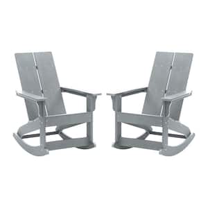 Gray Plastic Outdoor Rocking Chair in Gray Set of 2