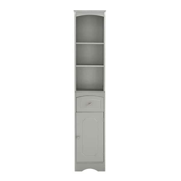 JimsMaison 13 in. W x 9 in. D x 67 in. H Gray Wood Linen Cabinet With Adjustable Shelves