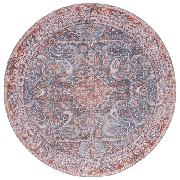 SAFAVIEH Tucson Gray/Rust 6 ft. x 6 ft. Machine Washable Border Floral Round Area Rug