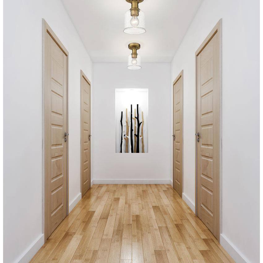 Heritage Brass and Clear Glass Globe Flush Mount Light