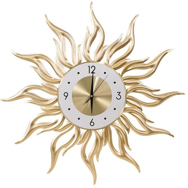 Unbranded 23.6 in. Gold Analog Sun Metal Decorative Wall Clock Silent Non-Ticking Big Gold Clocks
