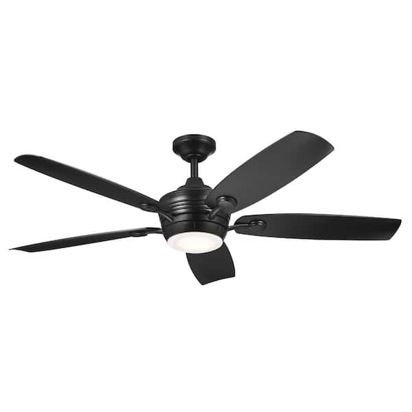 KICHLER Tranquil 56 in. Indoor/Outdoor Satin Black Downrod Mount Ceiling Fan with Integrated LED with Remote Control