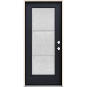36 in. x 80 in. Left-Hand Full Lite Eastfield Decorative Glass Black Paint Fiberglass Prehung Front Door